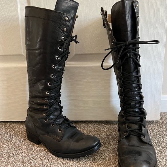 Frye Shoes | Frye Melissa Tall Lace Up Boots 8.5 used Black Leather | Color: Black | Size: 8.5 | Katfet's Closet